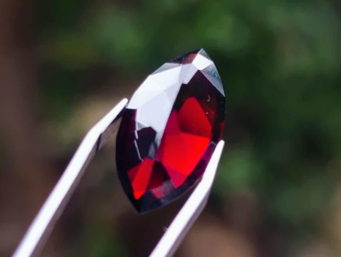 Polished Rhodolite Garnet with a Elongated Navette Cut Faceted Stone x 1 From Tanga, Tanzania