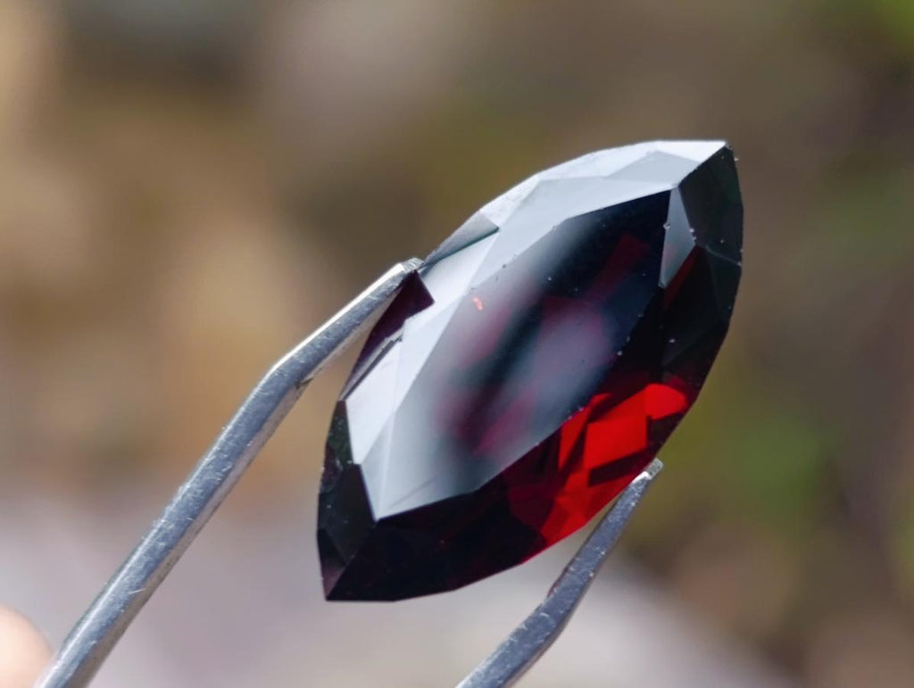 Polished Rhodolite Garnet with a Elongated Navette Cut Faceted Stone x 1 From Tanga, Tanzania