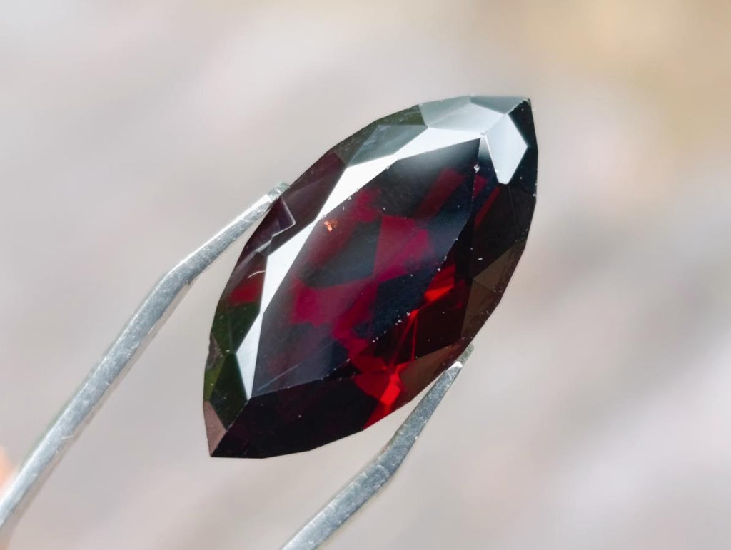 Polished Rhodolite Garnet with a Elongated Navette Cut Faceted Stone x 1 From Tanga, Tanzania