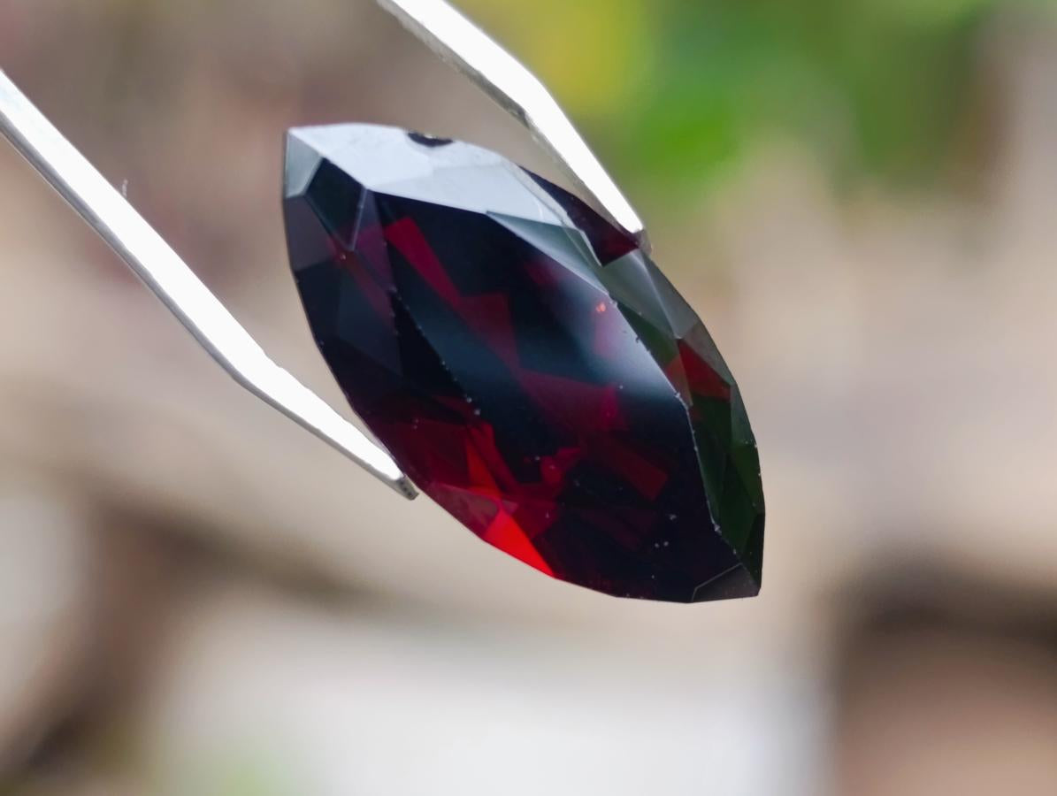Polished Rhodolite Garnet with a Elongated Navette Cut Faceted Stone x 1 From Tanga, Tanzania