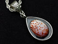 Hand Made Red Orbicular Ocean Jasper Cabochon Set in a Silver Teardrop Shaped Necklace x 1 From Madagascar