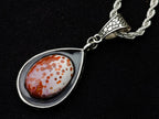 Hand Made Red Orbicular Ocean Jasper Cabochon Set in a Silver Teardrop Shaped Necklace x 1 From Madagascar
