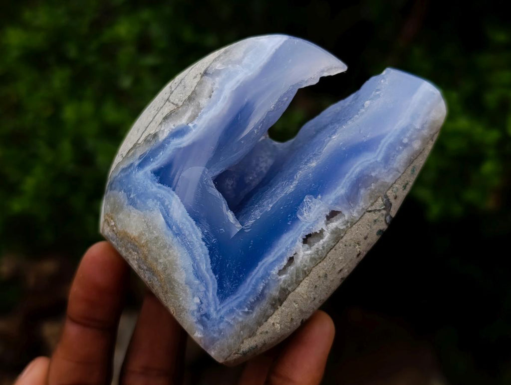 Polished and Natural Standing Blue Lace Agate Geode Display Piece x 1 From Nsanje, Malawi