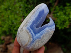 Polished and Natural Standing Blue Lace Agate Geode Display Piece x 1 From Nsanje, Malawi