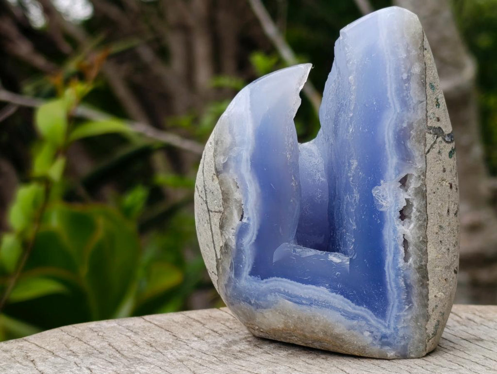 Polished and Natural Standing Blue Lace Agate Geode Display Piece x 1 From Nsanje, Malawi