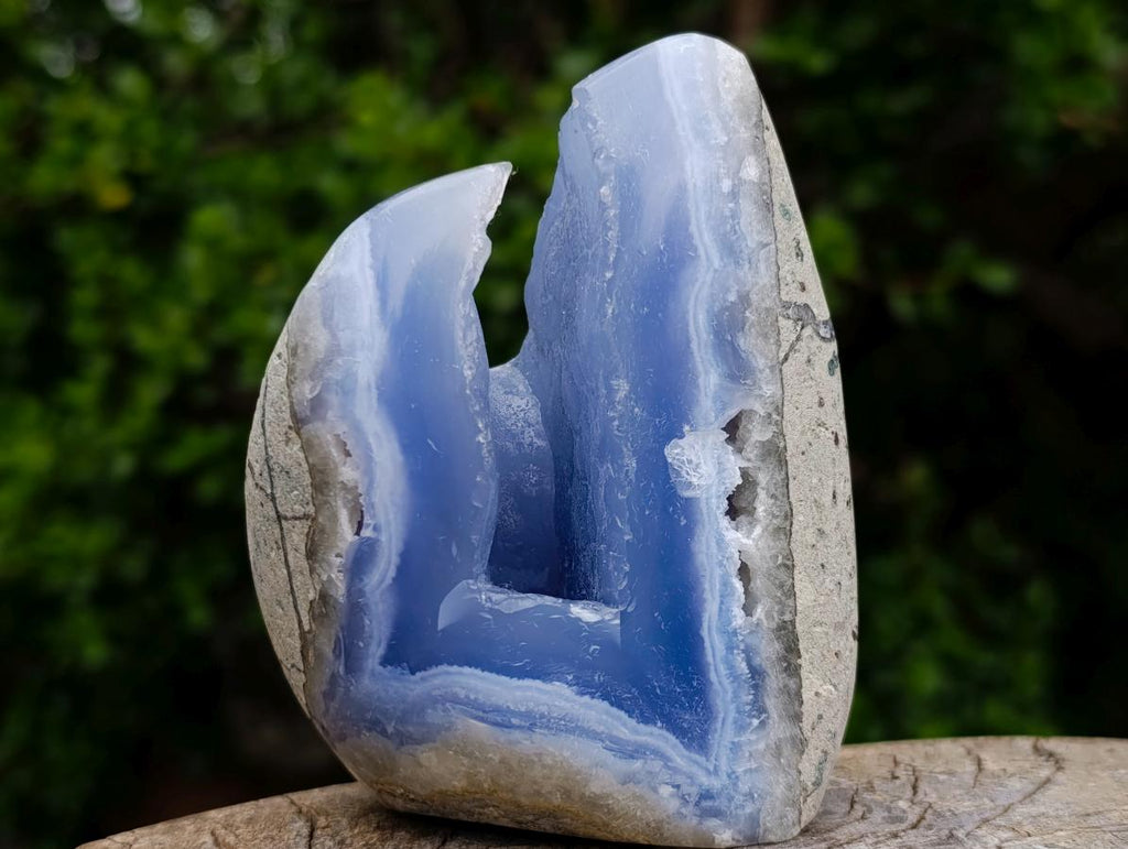 Polished and Natural Standing Blue Lace Agate Geode Display Piece x 1 From Nsanje, Malawi