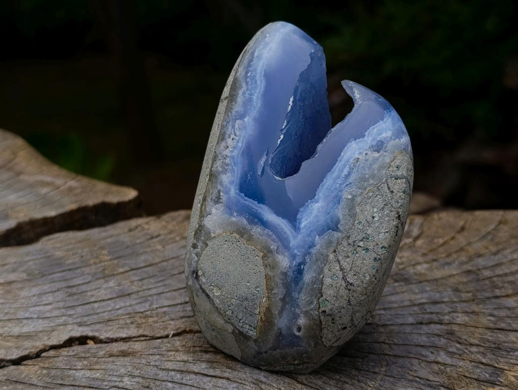 Polished and Natural Standing Blue Lace Agate Geode Display Piece x 1 From Nsanje, Malawi