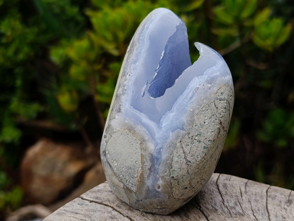 Polished and Natural Standing Blue Lace Agate Geode Display Piece x 1 From Nsanje, Malawi