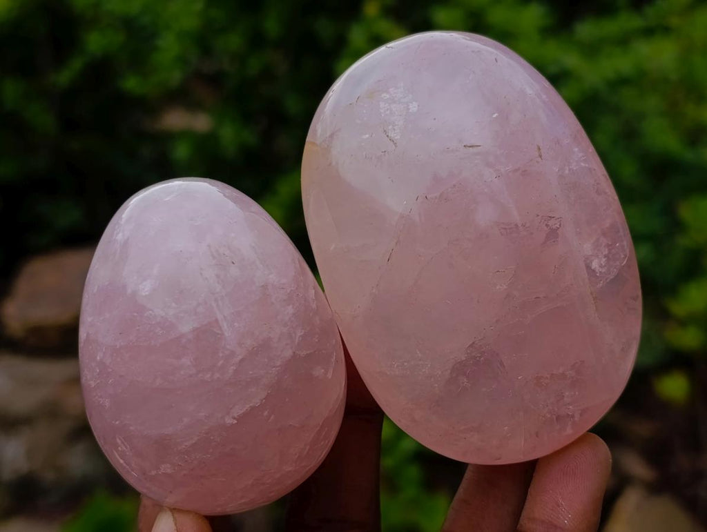 Polished Gemmy Rose Quartz Egg and Palm Stone Set x 1 From Ambatondrazaka, Madagascar