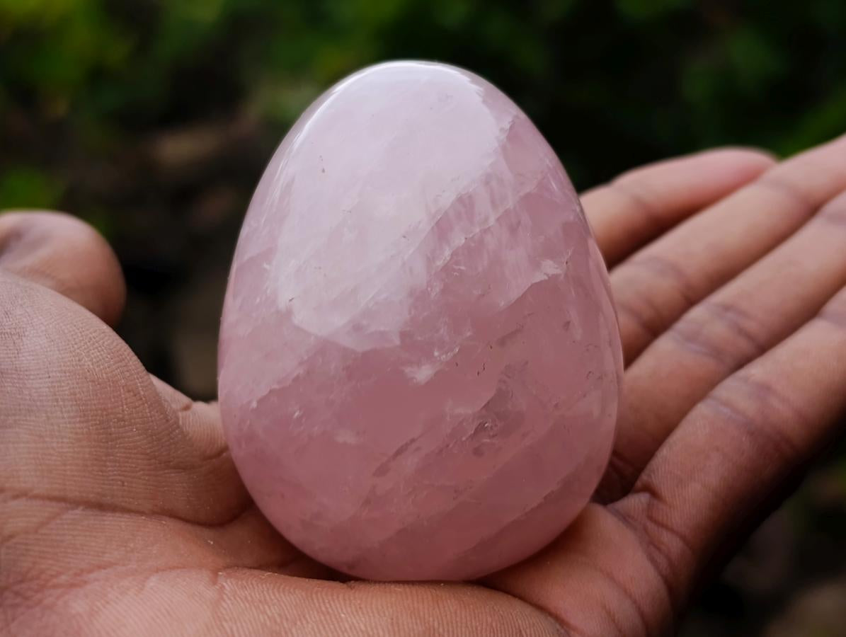 Polished Gemmy Rose Quartz Egg and Palm Stone Set x 1 From Ambatondrazaka, Madagascar