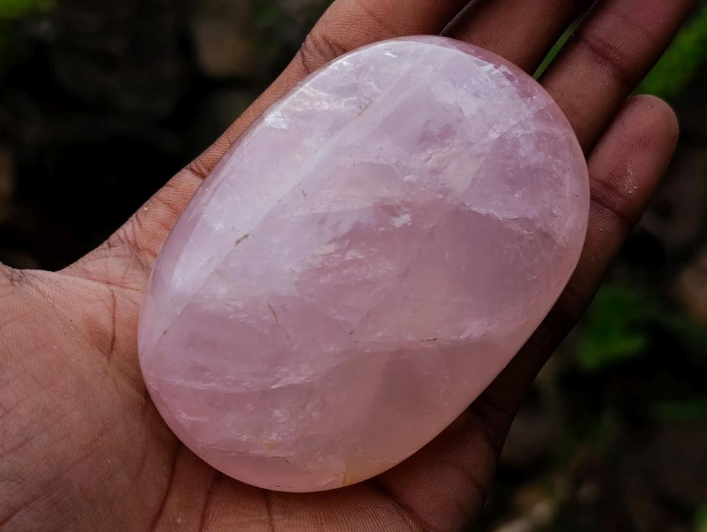 Polished Gemmy Rose Quartz Egg and Palm Stone Set x 1 From Ambatondrazaka, Madagascar