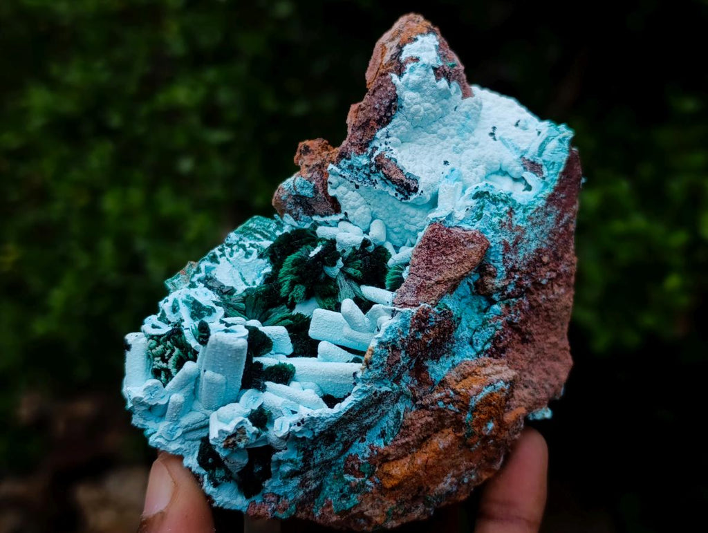 Natural Lupoto Mine Multi Generation Chrysocolla Pseudomorph with Fibrous Malachite Star Crystallisation x 1 From Lupoto Mine, Congo