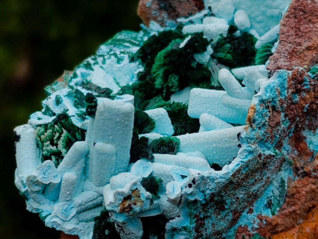 Natural Lupoto Mine Multi Generation Chrysocolla Pseudomorph with Fibrous Malachite Star Crystallisation x 1 From Lupoto Mine, Congo