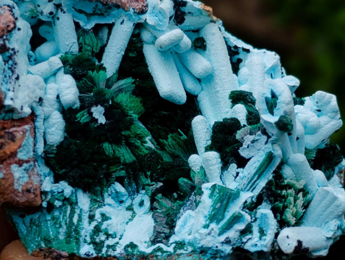 Natural Lupoto Mine Multi Generation Chrysocolla Pseudomorph with Fibrous Malachite Star Crystallisation x 1 From Lupoto Mine, Congo