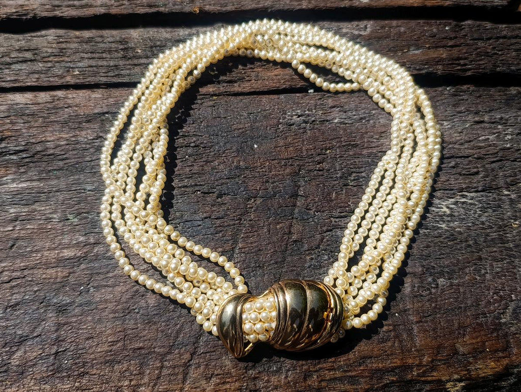 Hand Made Seven Strand L'Officiel Bead Pearl Necklace x 1 From Italy