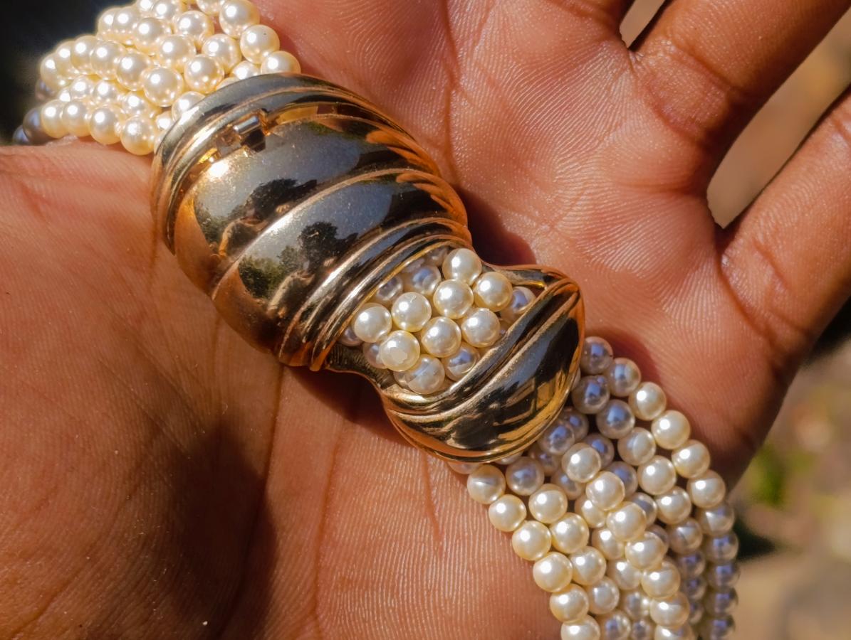 Hand Made Seven Strand L'Officiel Bead Pearl Necklace x 1 From Italy