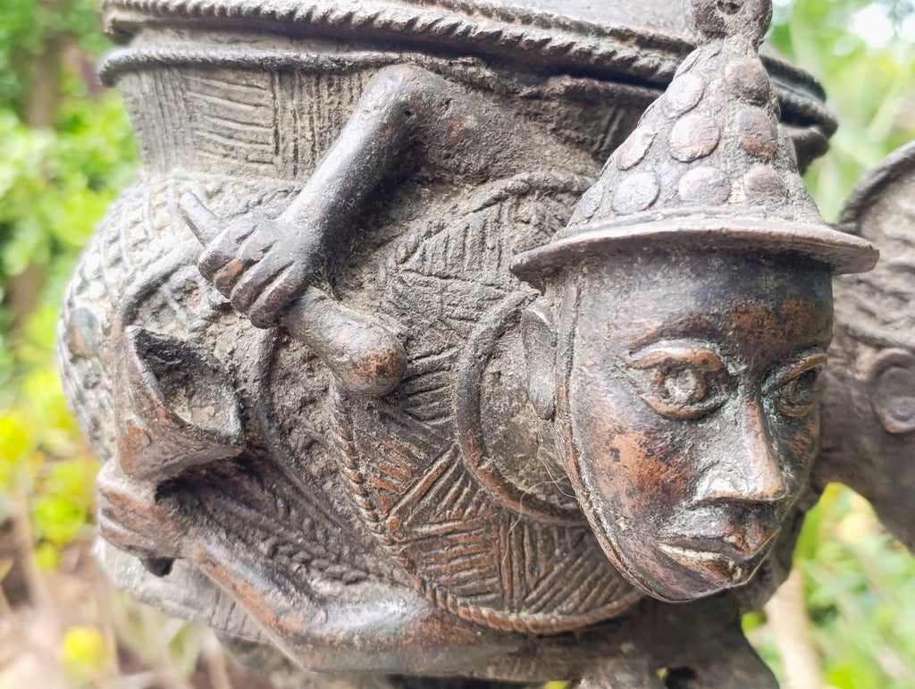 Hand Made Antique Benin Bronze Ceremonial Vessel with Lid x 1 From Benin, Nigeria