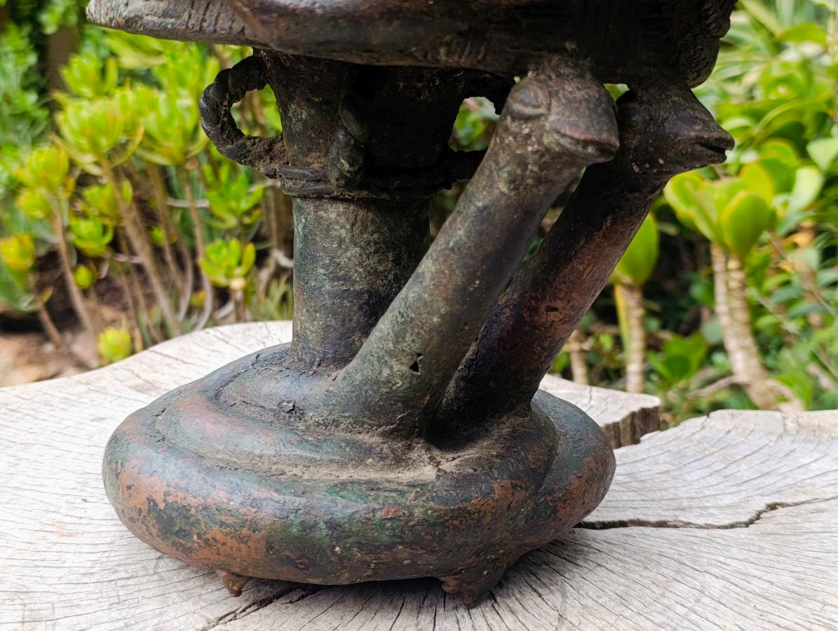 Hand Made Antique Benin Bronze Ceremonial Vessel with Lid x 1 From Benin, Nigeria
