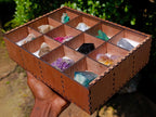 Natural Mixed Set of 12 African Minerals and Crystals in a Wooden Display Box x 1 From Southern Africa