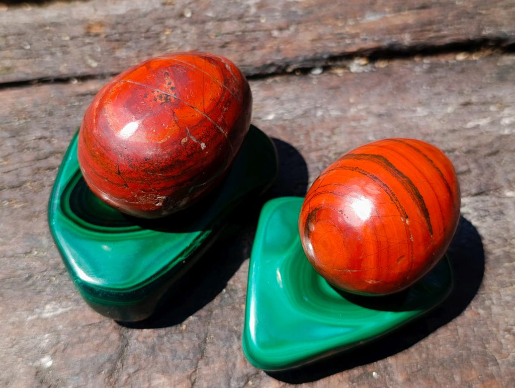 Polished Set of 4 Malachite and Red Jasper Eggs and Bowls x 1 From Southern Africa