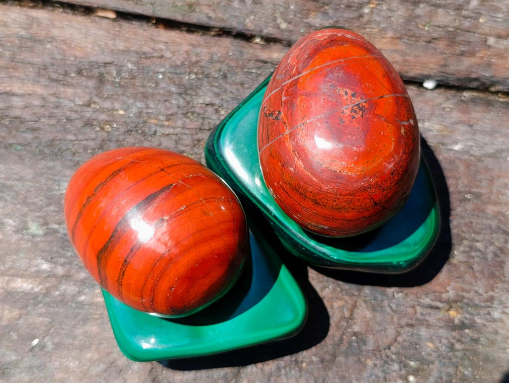 Polished Set of 4 Malachite and Red Jasper Eggs and Bowls x 1 From Southern Africa