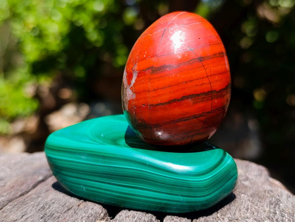 Polished Set of 4 Malachite and Red Jasper Eggs and Bowls x 1 From Southern Africa