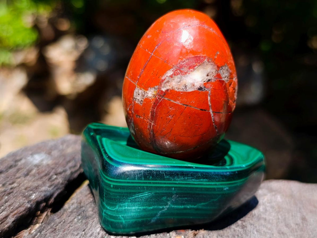 Polished Set of 4 Malachite and Red Jasper Eggs and Bowls x 1 From Southern Africa