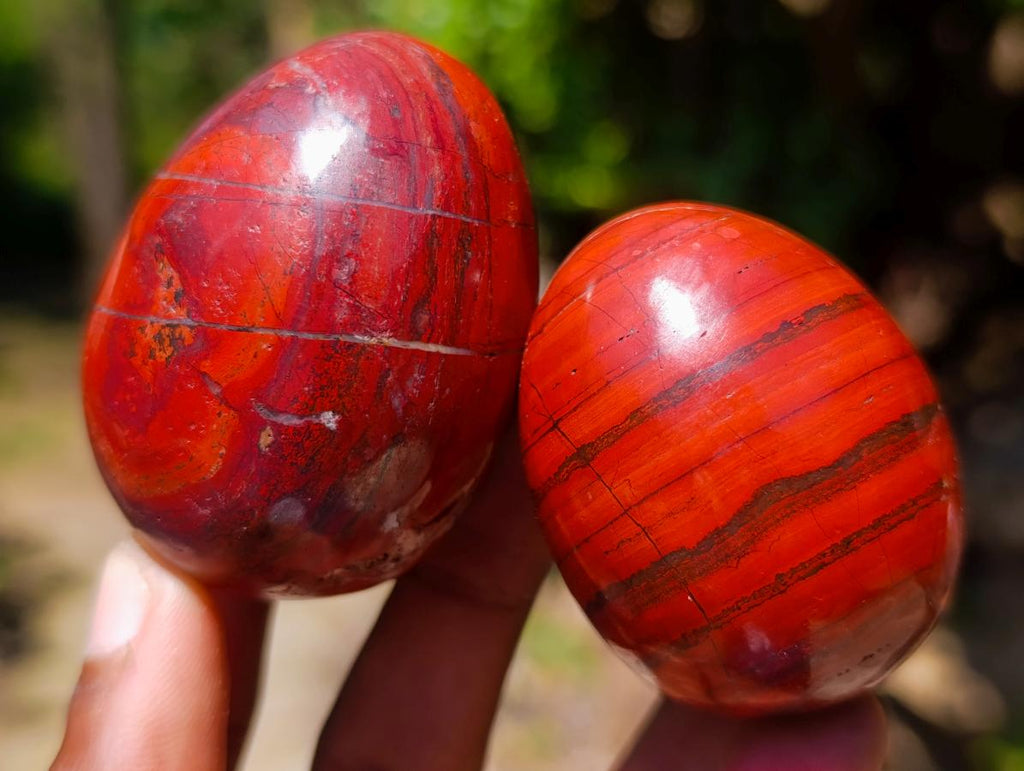 Polished Set of 4 Malachite and Red Jasper Eggs and Bowls x 1 From Southern Africa
