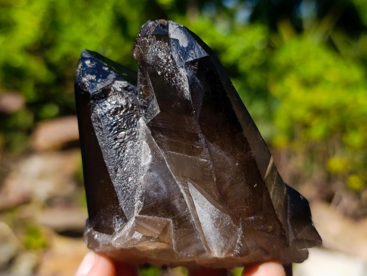Natural Twin Smokey Quartz Crystal Cluster with Fluorescent Hyalite Opal x 1 From Erongo, Namibia