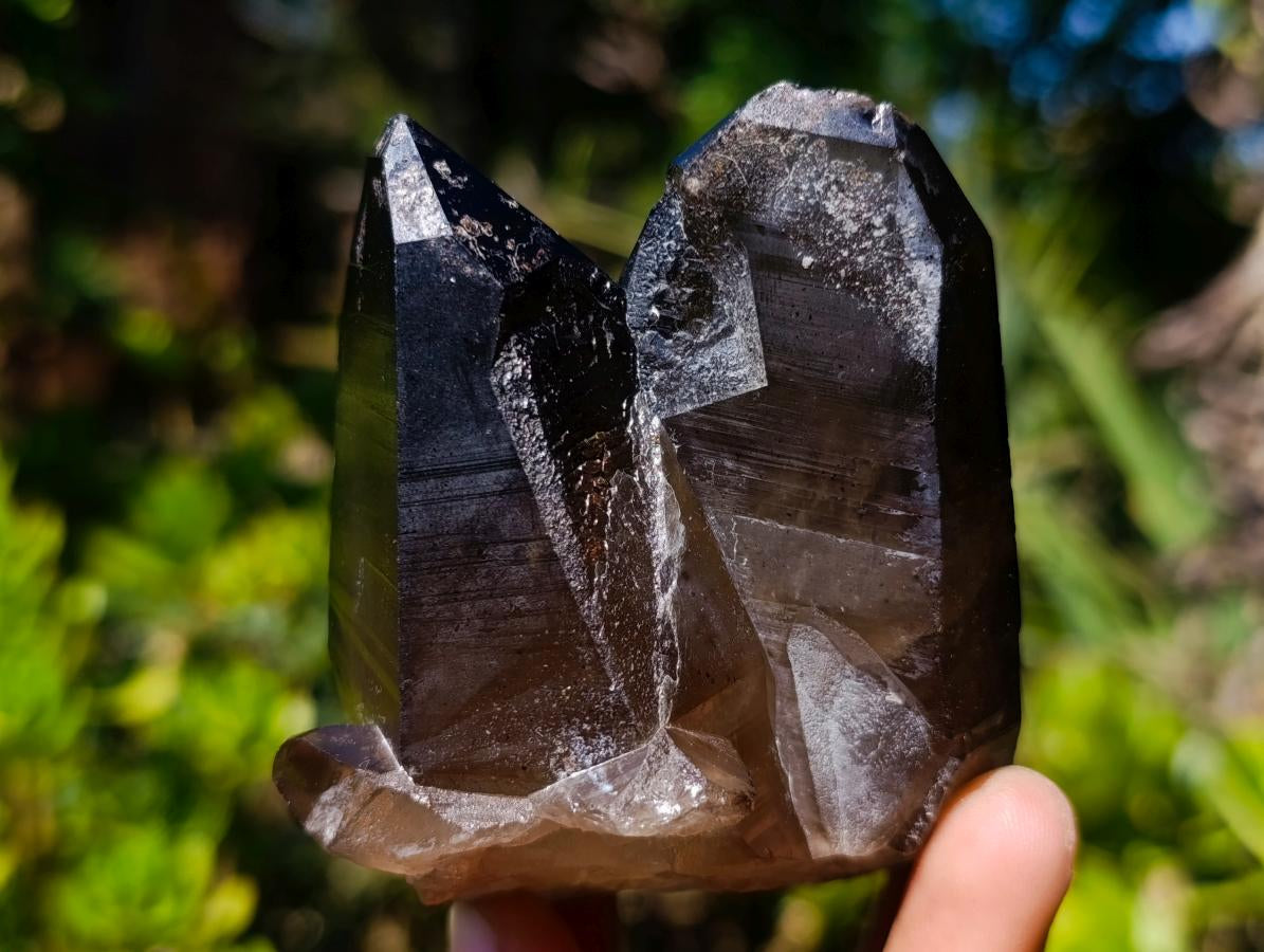 Natural Twin Smokey Quartz Crystal Cluster with Fluorescent Hyalite Opal x 1 From Erongo, Namibia