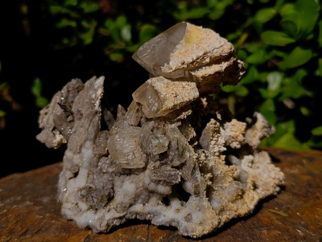 Natural Fluorescent Sceptre Quartz Coated Spearhead Calcite Pseudomorph Cluster x 1 From Albert's Mountain, Lesotho