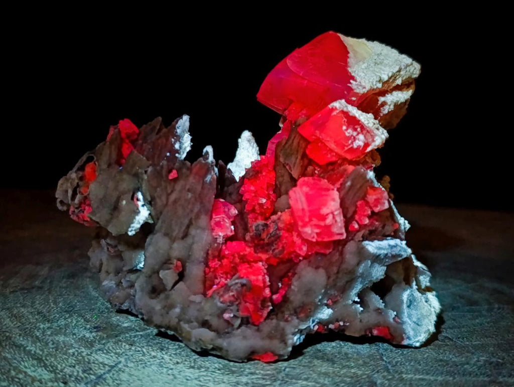 Natural Fluorescent Sceptre Quartz Coated Spearhead Calcite Pseudomorph Cluster x 1 From Albert's Mountain, Lesotho