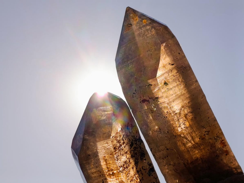 Natural Classic Smokey Twin Erongo Quartz with Fluorescent Hyalite Opal x 1 From Erongo, Namibia