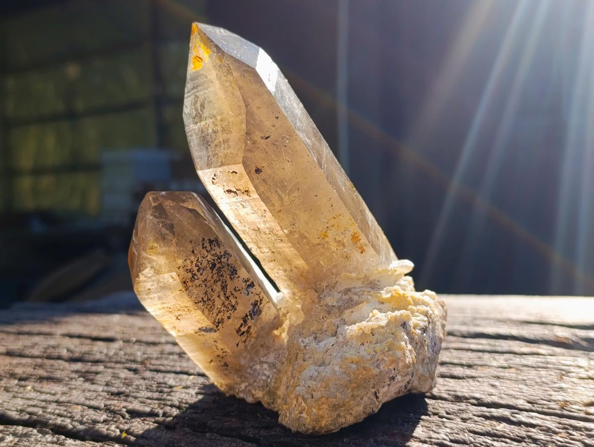 Natural Classic Smokey Twin Erongo Quartz with Fluorescent Hyalite Opal x 1 From Erongo, Namibia