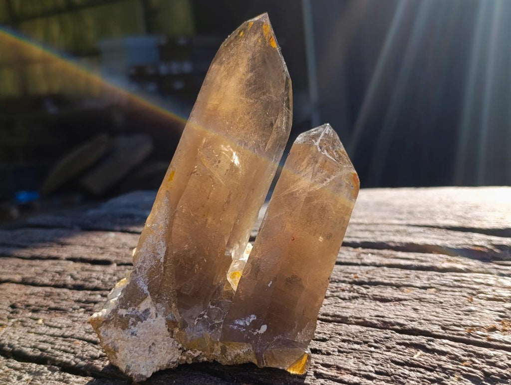 Natural Classic Smokey Twin Erongo Quartz with Fluorescent Hyalite Opal x 1 From Erongo, Namibia