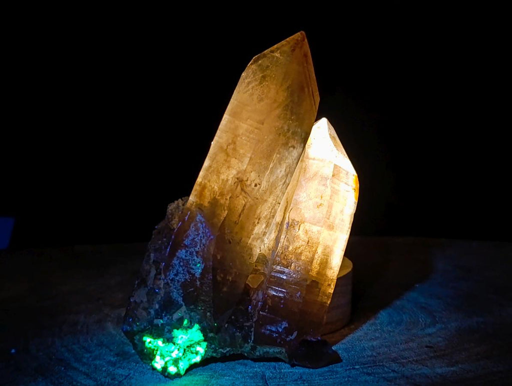 Natural Classic Smokey Twin Erongo Quartz with Fluorescent Hyalite Opal x 1 From Erongo, Namibia