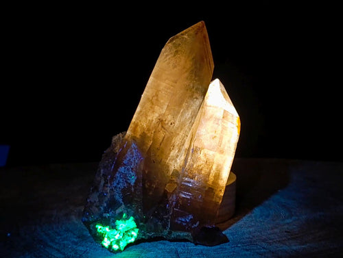 Natural Classic Smokey Twin Erongo Quartz with Fluorescent Hyalite Opal x 1 From Erongo, Namibia
