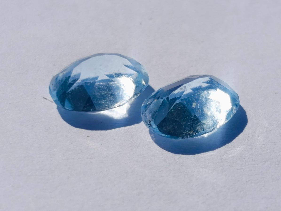 Polished Pair of Bright Sky Blue Aquamarine Faceted Stones x 1 From Erongo, Namibia
