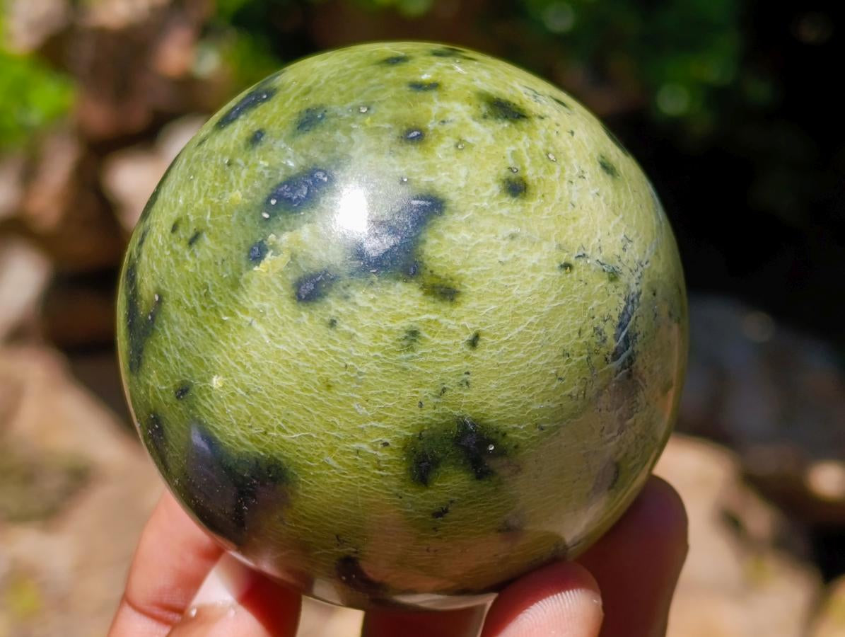 Polished Spotted Leopard Stone Sphere with Stand x 1 From Nyanga, Zimbabwe