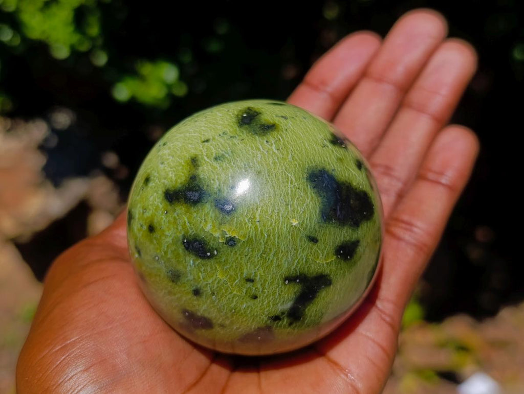 Polished Spotted Leopard Stone Sphere with Stand x 1 From Nyanga, Zimbabwe