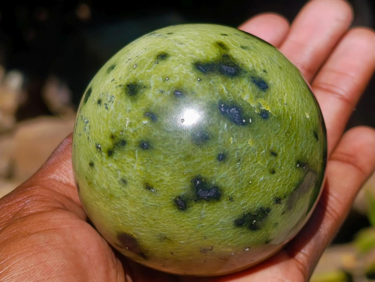 Polished Spotted Leopard Stone Sphere with Stand x 1 From Nyanga, Zimbabwe