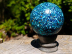 Polished Chrysocolla, Azurite and Malachite Conglomerate Sphere with a Wooden Stand x 1 From Congo (Copy)