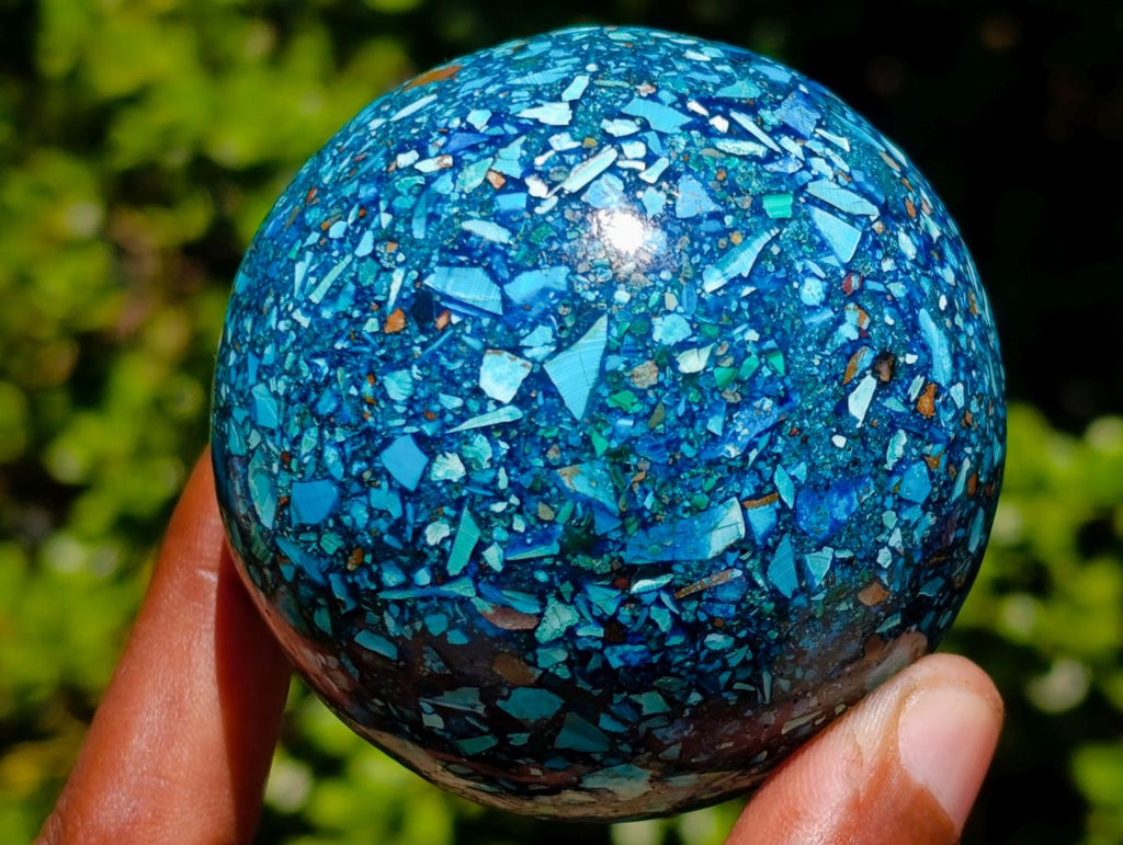 Polished Chrysocolla, Azurite and Malachite Conglomerate Sphere with a Wooden Stand x 1 From Congo (Copy)