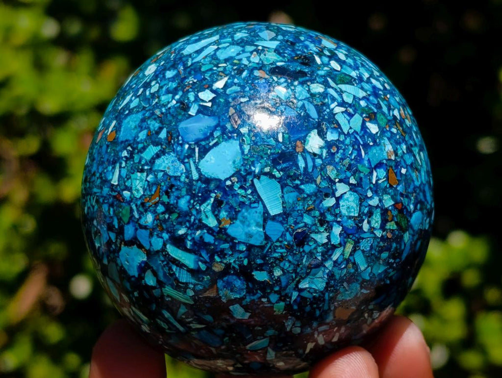 Polished Chrysocolla, Azurite and Malachite Conglomerate Sphere with a Wooden Stand x 1 From Congo (Copy)