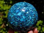 Polished Chrysocolla, Azurite and Malachite Conglomerate Sphere with a Wooden Stand x 1 From Congo (Copy)