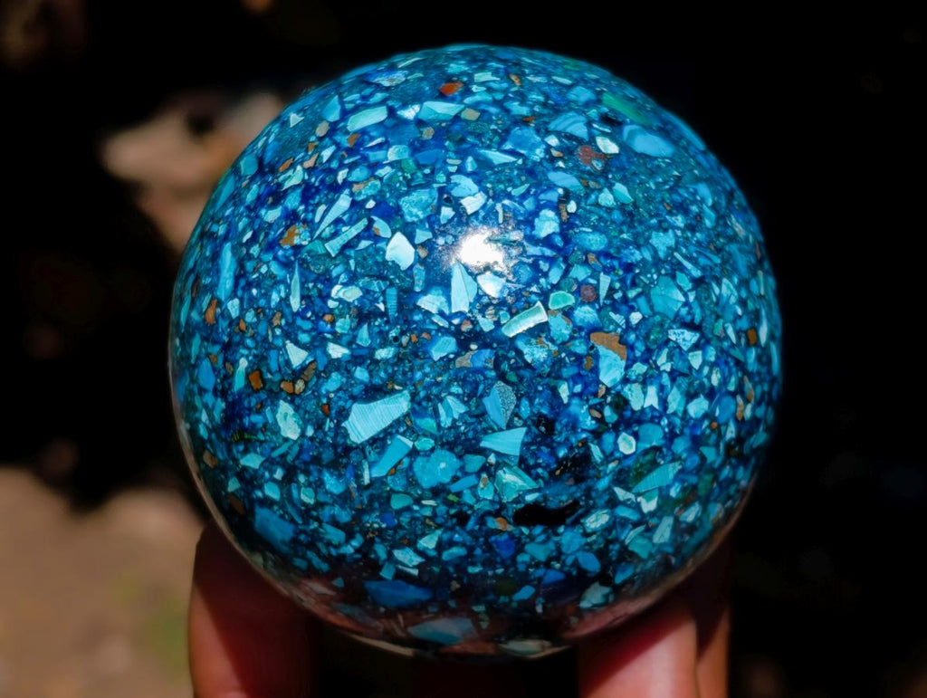 Polished Chrysocolla, Azurite and Malachite Conglomerate Sphere with a Wooden Stand x 1 From Congo (Copy)