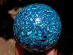 Polished Chrysocolla, Azurite and Malachite Conglomerate Sphere with a Wooden Stand x 1 From Congo (Copy)