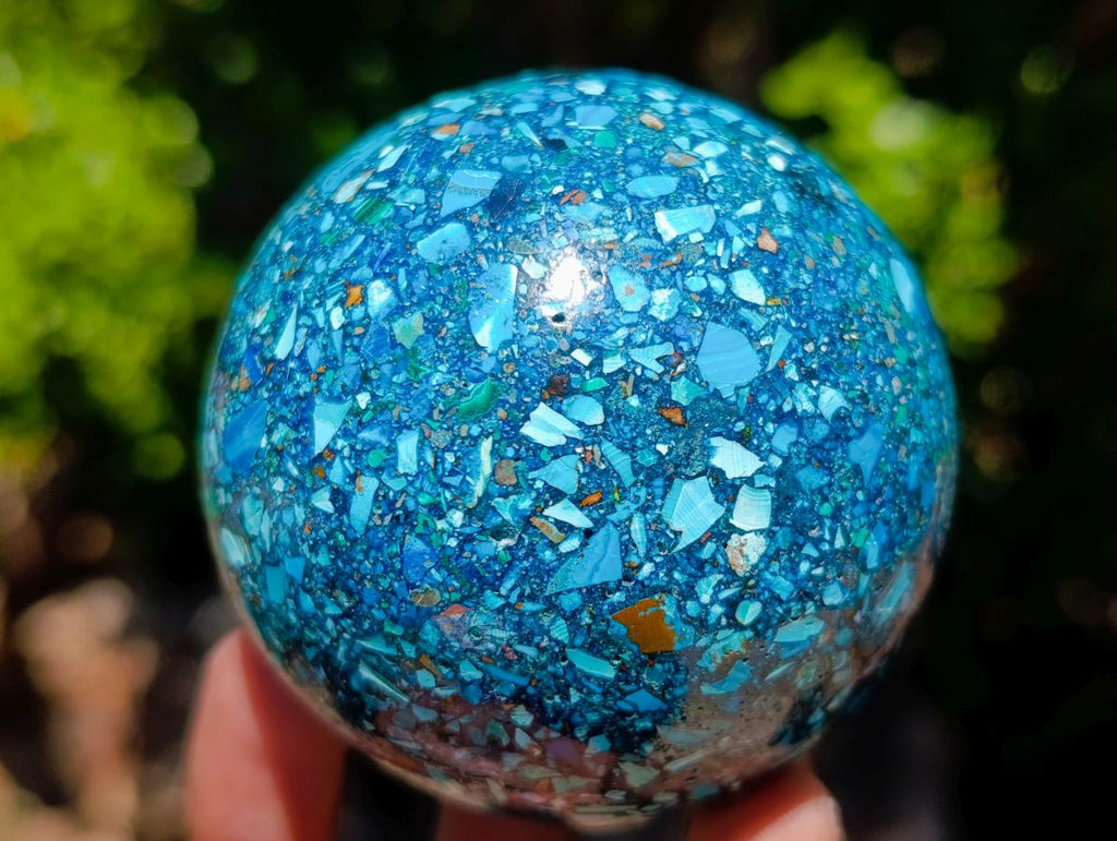 Polished Chrysocolla, Azurite and Malachite Conglomerate Sphere with a Wooden Stand x 1 From Congo (Copy)