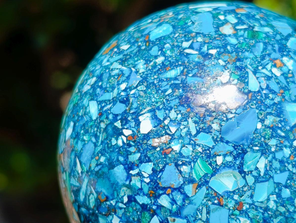 Polished Chrysocolla, Azurite and Malachite Conglomerate Sphere with a Wooden Stand x 1 From Congo (Copy)
