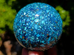 Polished Chrysocolla, Azurite and Malachite Conglomerate Sphere with a Wooden Stand x 1 From Congo (Copy)